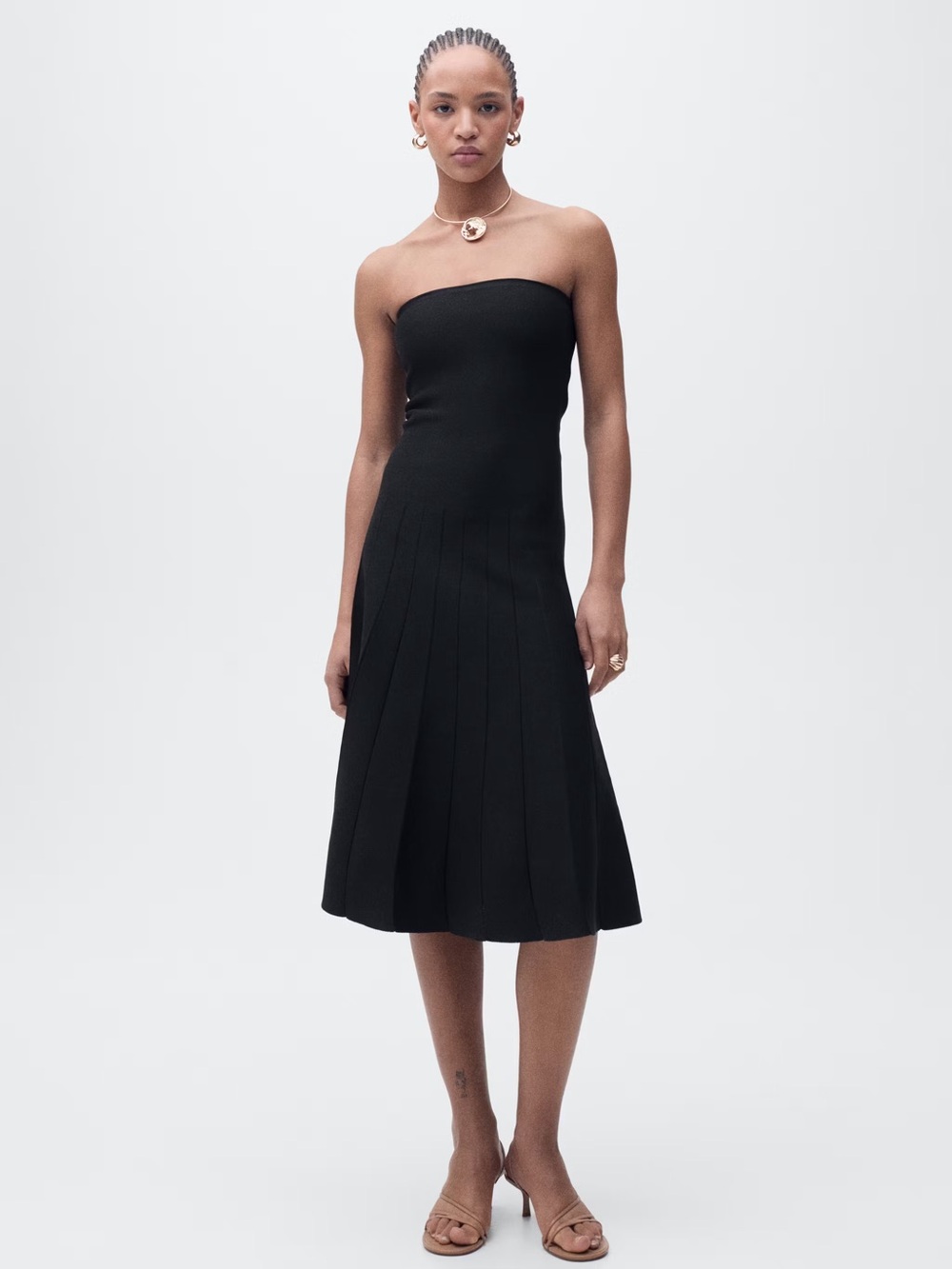 Mango Black strapless flared knitted dress NWT